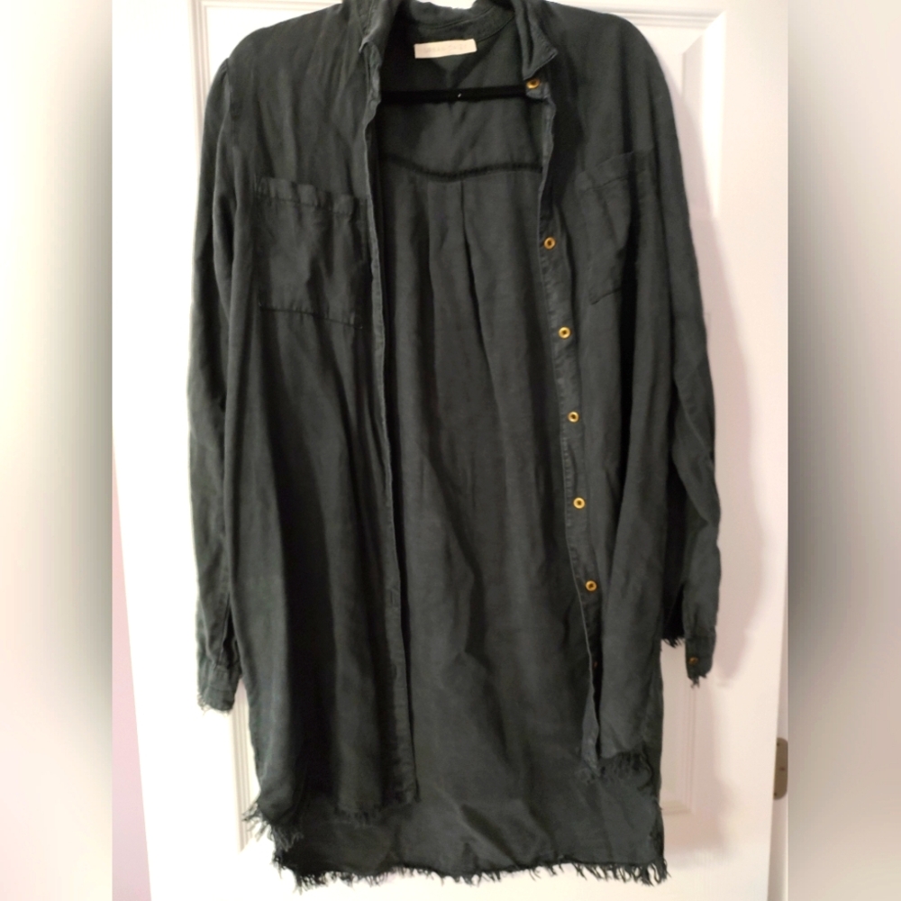 Urban Daizy Duster/button up dress. Distressed black color. Frayed at bottom.